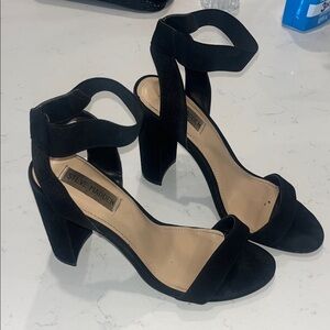 Steve Madden Black Suede Ankle-Strap Block Heel Sandals